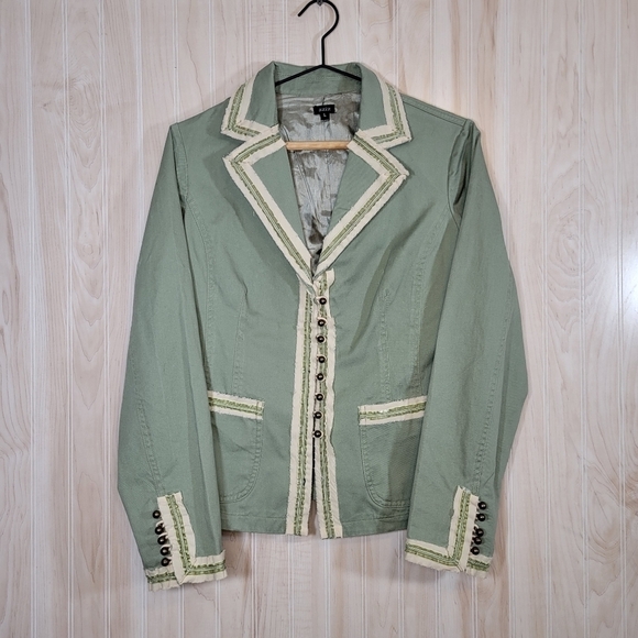 Aziz Sage Green Button-Down Embellished Blazer Sz Large - new with tags - Picture 3 of 7